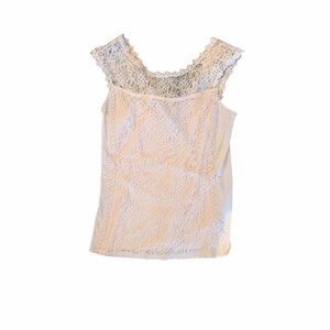 Express Lace-Trim Sleeveless Shell in Cream